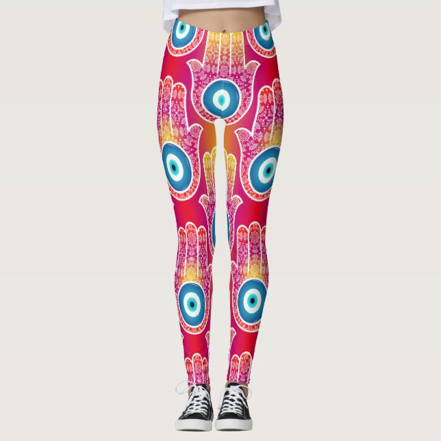 Leggings Hamsa mística: diseño ornamentado sin fisuras. (Anverso)