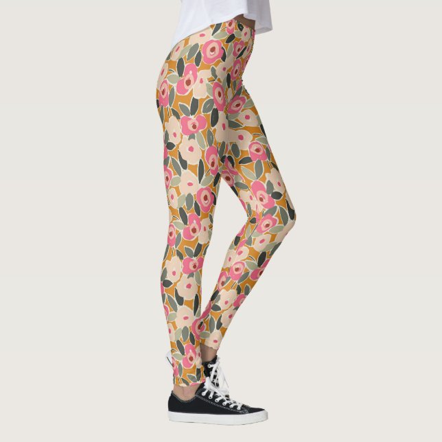 Leggings Hand-Drawn Bold Inky Floral Pattern- Sunlit Meadow (Derecha)