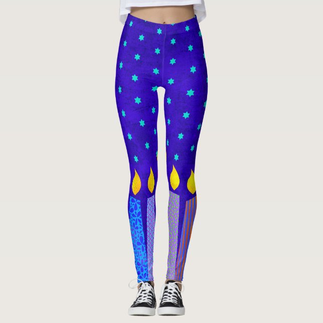 Leggings Hanukkah Boho vela la estrella turquesa de David B (Anverso)