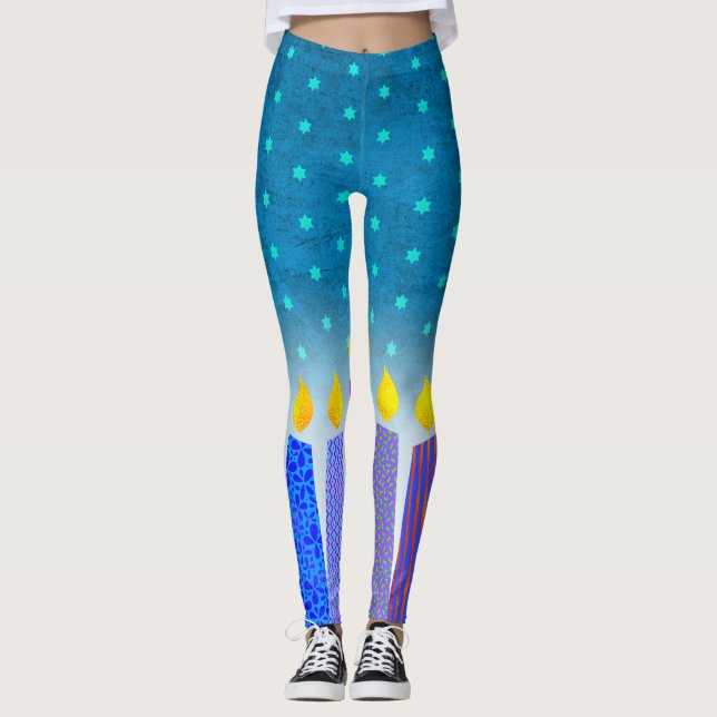 Leggings Hanukkah Boho vela la estrella turquesa de David V (Anverso)