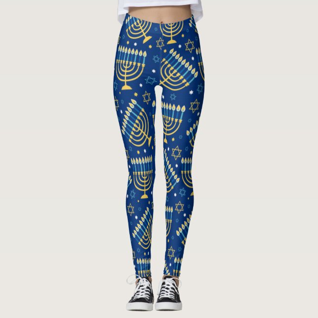 Leggings Hanukkah Menorah Estrella Azul de David (Anverso)