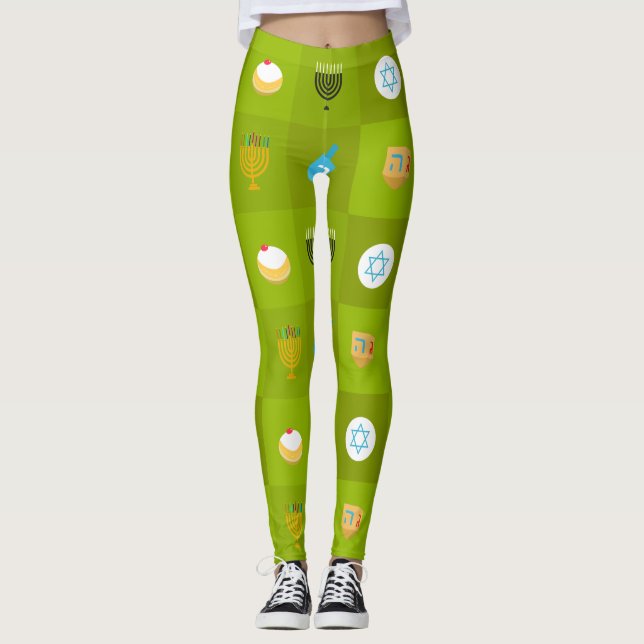 Leggings hanukkah verde de bloques de color (Anverso)