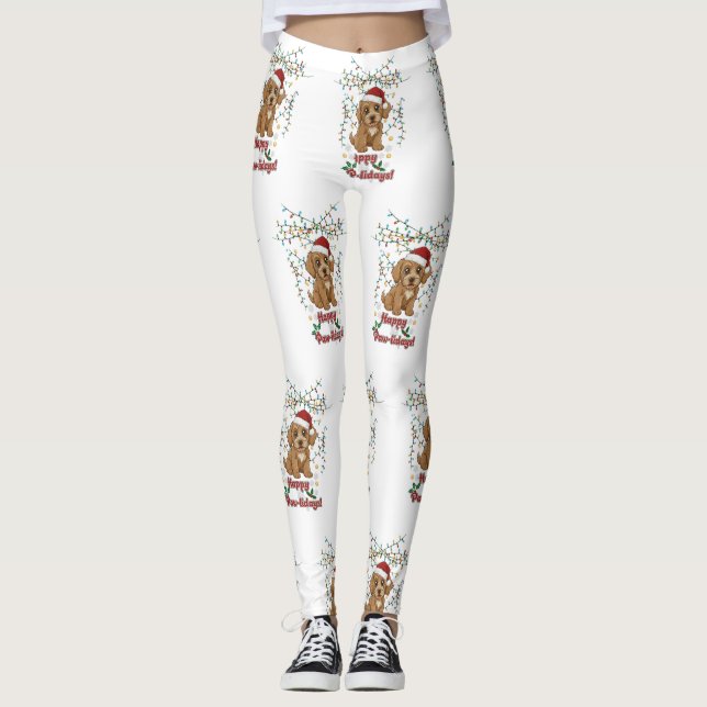 Leggings Happy Paw-lidays Christmas Cockapoo Design (Anverso)