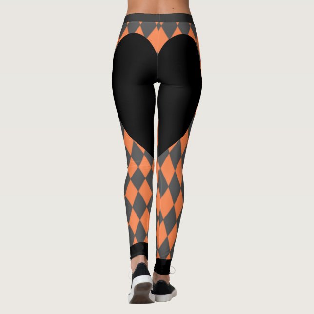 Leggings Harlequí́n de Corazón Negro Naranja (Reverso)