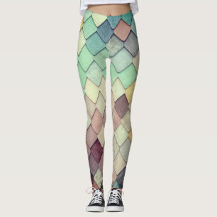 Leggings Harlequin Mermaid Diamond Shingle Pastel