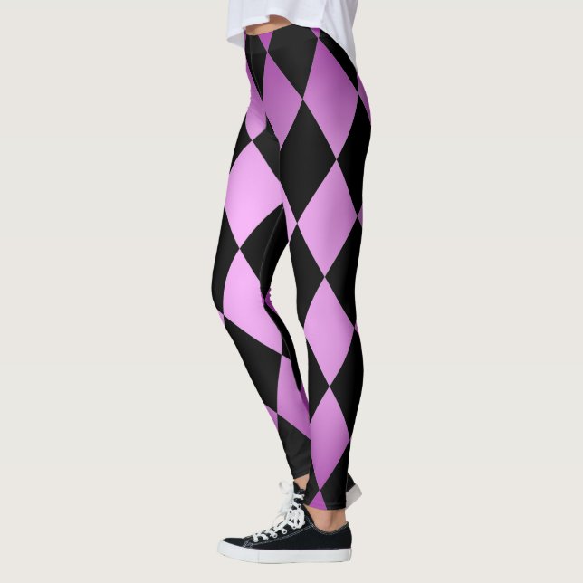 Leggings Harlequin ~ Patrón de diamantes ~ Diseño rosa y pú (Izquierda)