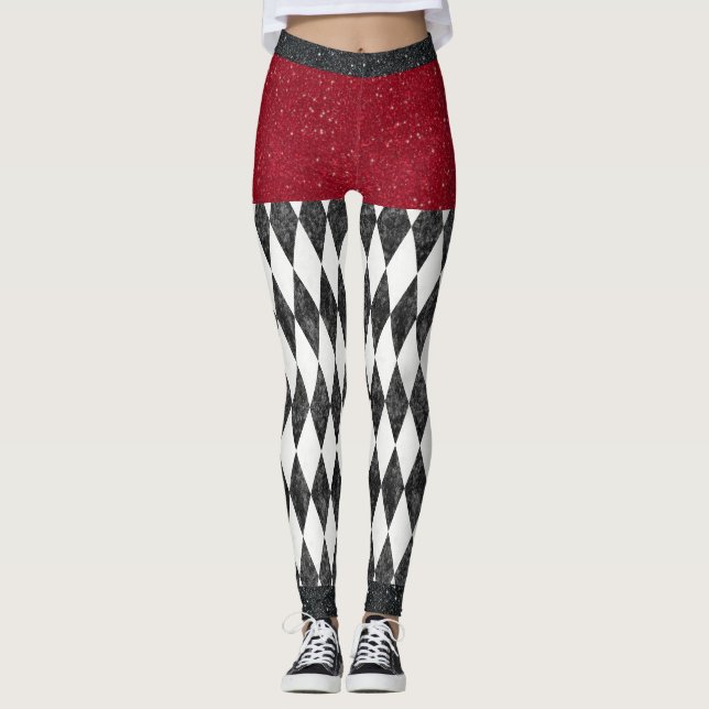Leggings Harlequin rojo blanco negro clásico Diamond Argyle (Anverso)