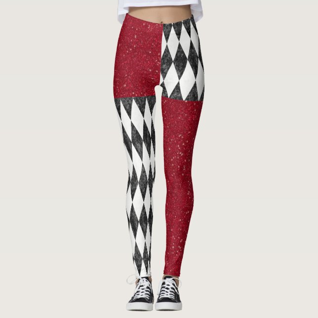 Leggings Harlequin rojo blanco negro clásico Diamond Argyle (Anverso)
