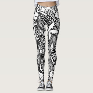 Leggings Hawai blanco y negro - Impresión tribal polinesia