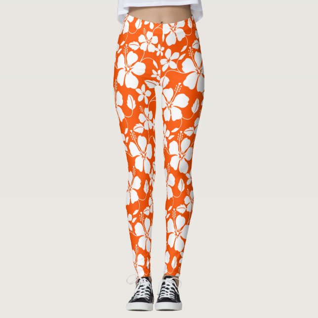 LEGGINGS HAWAIIANO HULA (HIBISCO) NARANJA (Anverso)