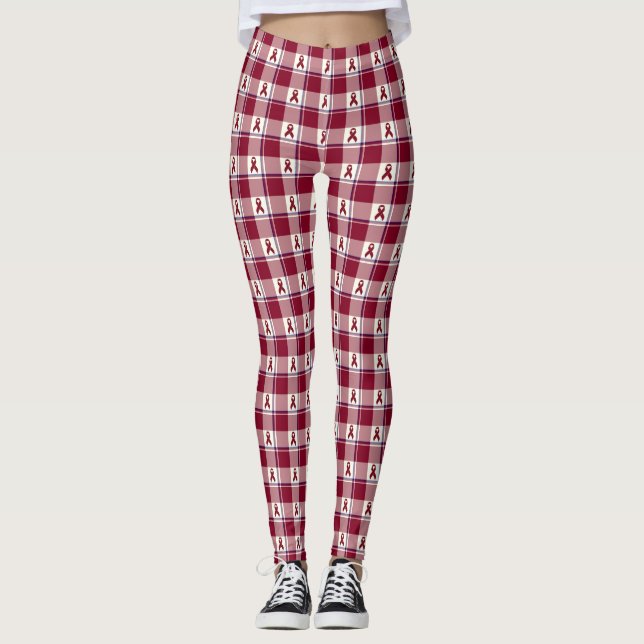 Leggings Head and Neck Cancer Awareness Plaid Burgundy (Anverso)