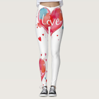 Leggings Heart Love Modern Watercolor Artsy Valentine's Day
