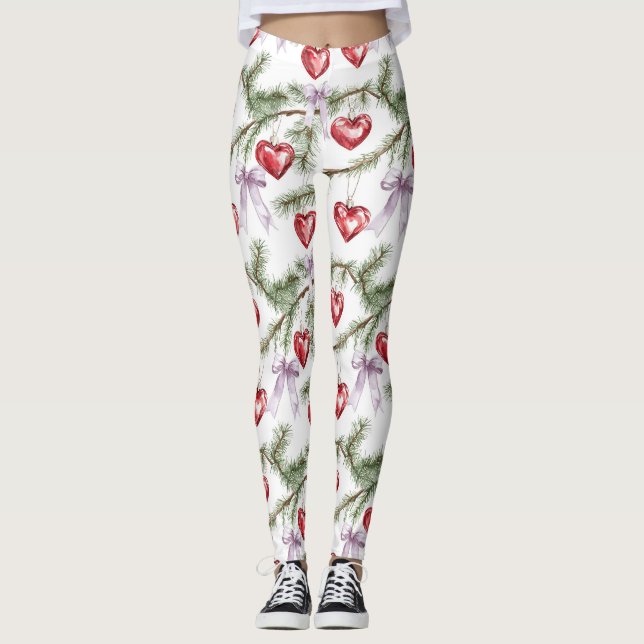 Leggings Hearts Trees Red Purple Bows Christmas (Anverso)