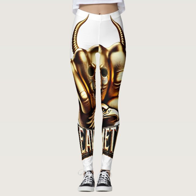 Leggings Heavy Metal Faust mit Adler Totenkopf Gold (Anverso)