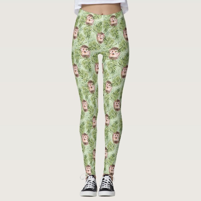 Leggings Hedgehog y hojas verdes (Anverso)