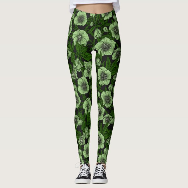 Leggings Hellebores blancos con hojas (Anverso)