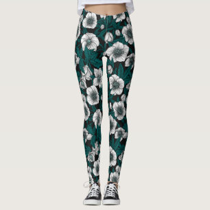 Leggings Hellebores blancos con hojas azules