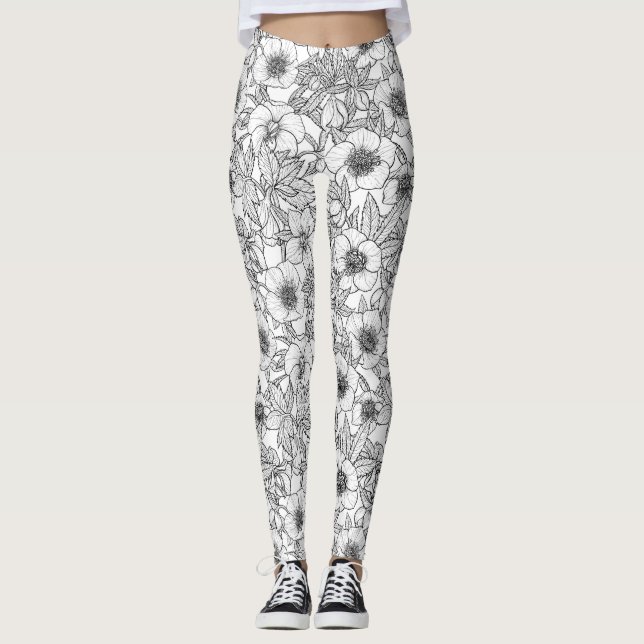 Leggings Hellebores en blanco y negro (Anverso)
