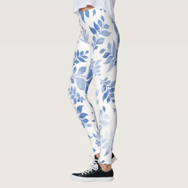 Leggings Herencia floral elegante: Flor azul e impresión de (Izquierda)
