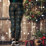 Leggings Herencia Verde azulada festiva y brillante<br><div class="desc">Las legiones de patrón azul Verde azulado de Merry & Bright son perfectas para tu equipo de Navidades. Puede actualizar el texto o eliminarlo. El patrón son lindas estrellas marrones doradas de varias formas colocadas sobre fondo verde azulado azul.</div>
