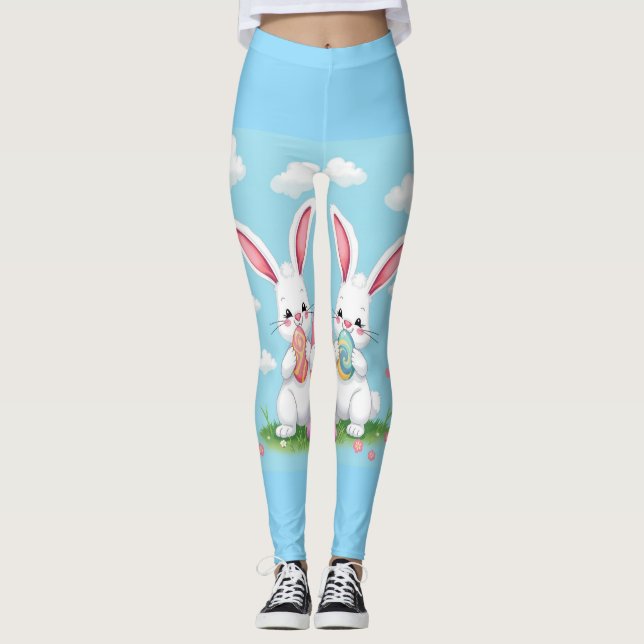 Leggings Hermanas de conejito de Pascua - Primavera diverti (Anverso)