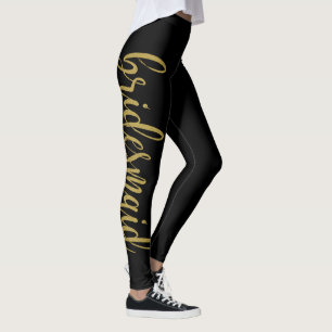 Leggings Hermosa Bridesmaid de Letra con Brillo Dorado