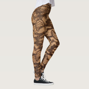 Leggings Hermosa encaje de color marrón Leggantas de yoga