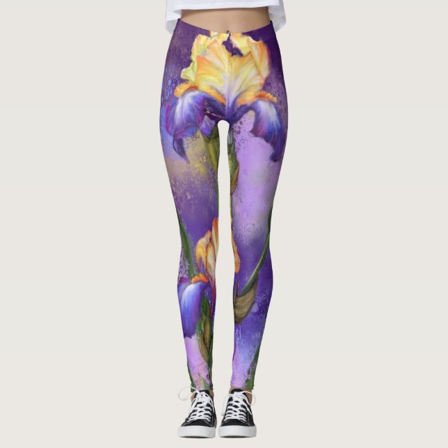 Leggings Hermosa Flor de Iris - Pintura de arte mezclado (Anverso)