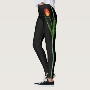 Leggings Hermosa flor de tulipán sobre negro