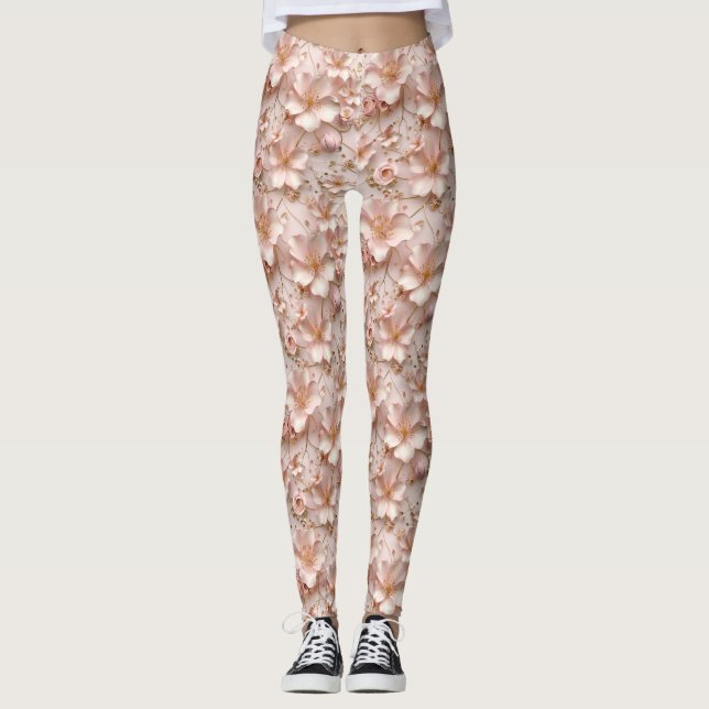 Leggings Hermosa flor pastel rosa suave (Anverso)
