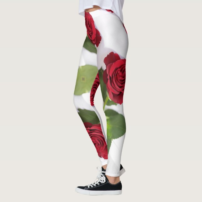 Leggings Hermosa flor rosa roja profunda (Izquierda)