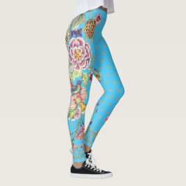 Leggings Hermosa Mariposa Turquesa Floral Chinoiserie
