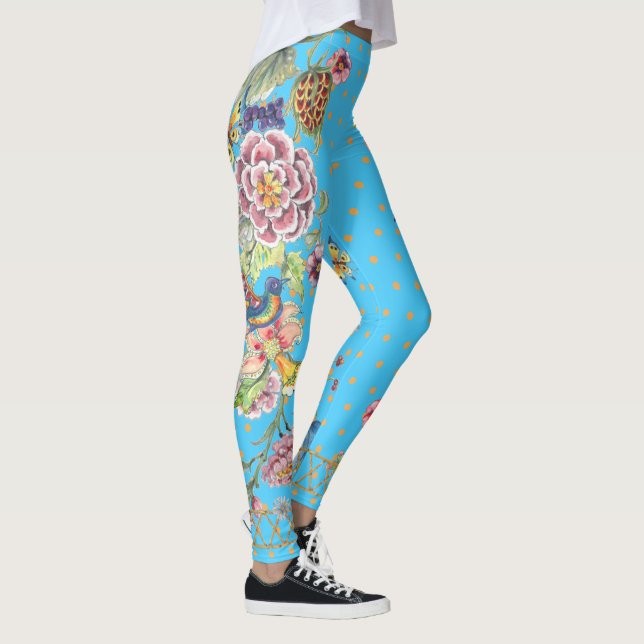 Leggings Hermosa Mariposa Turquesa Floral Chinoiserie (Derecha)