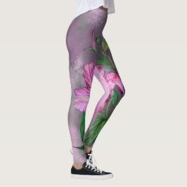 Leggings Hermosa pintura con motivos de flores lirio rosado