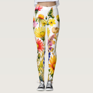 Leggings hermosa pintura de acuarela de flores silvestres c