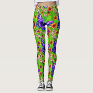 Leggings Hermosa pradera de mariposa morada