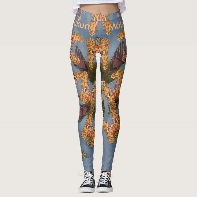 Leggings Hermosa y divertida jirafa azul Hakuna Matata (Anverso)
