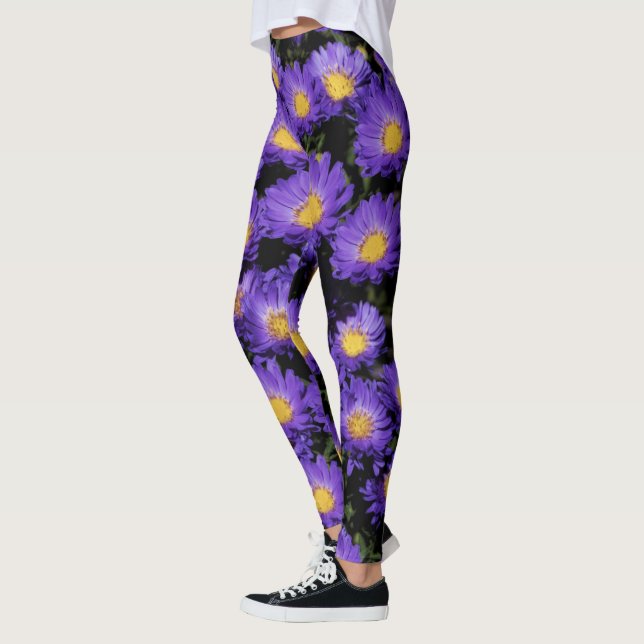 Leggings Hermosas Daisies de Michaelmas Púrpura (Izquierda)