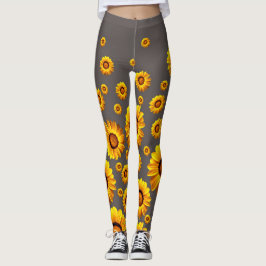 Leggings Hermosas flores amarillas sobre fondo gris