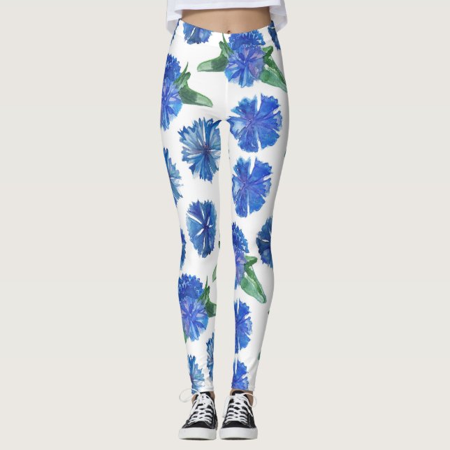 Leggings Hermosas flores azules de color agua (Anverso)