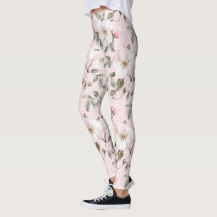 Leggings Hermosas flores blancas rosadas