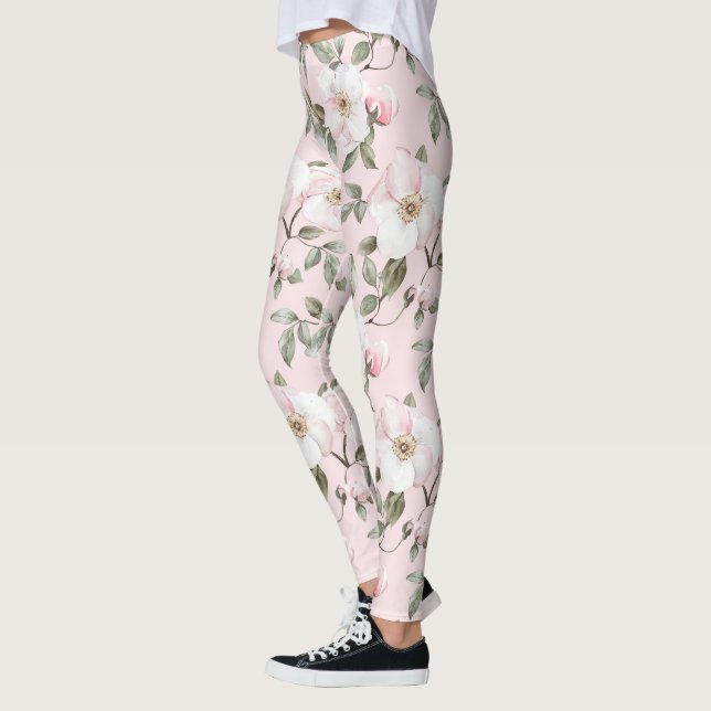 Leggings Hermosas flores blancas rosadas   (Izquierda)