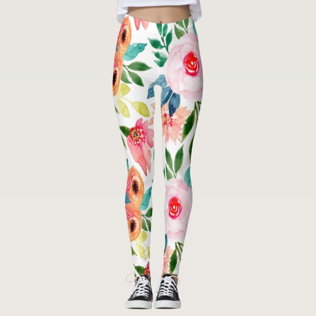Leggings Hermosas flores de acuarela (Anverso)