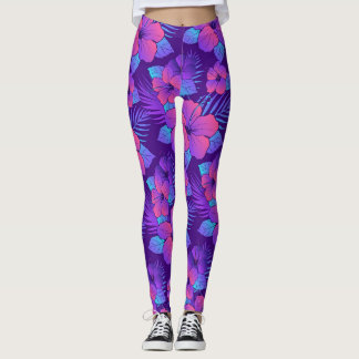Leggings Hermosas flores de hibisco púrpura