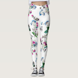Leggings Hermosas flores de rosa y azul