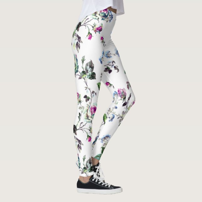 Leggings Hermosas flores de rosa y azul (Derecha)
