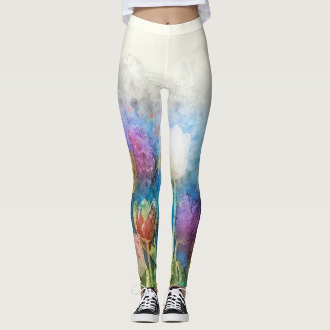 Leggings Hermosas flores de tulipán (Anverso)