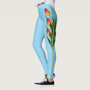 Leggings Hermosas flores de tulipán sobre turquesa