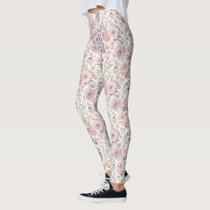 Leggings Hermosas flores lavanda moradas rosadas