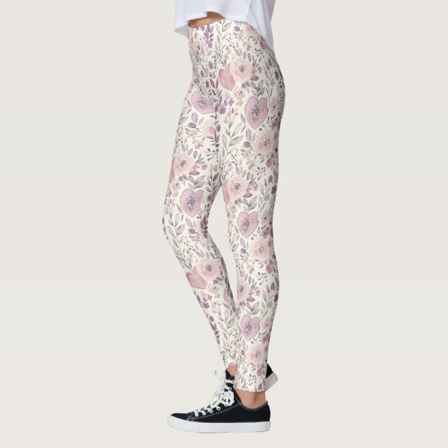 Leggings Hermosas flores lavanda moradas rosadas (Izquierda)